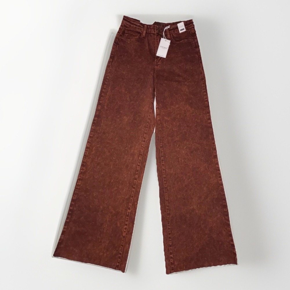 Judy Blue Wide Leg Jeans Garmet Dyed Pumpkin Spice Raw Hem Womens Size 7/28 NWT